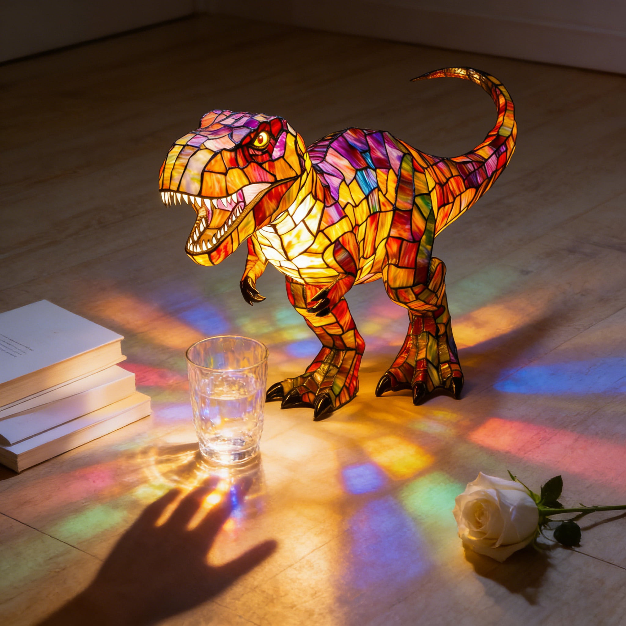 T-Rex Tiffany Style Stained Glass Table Lamp