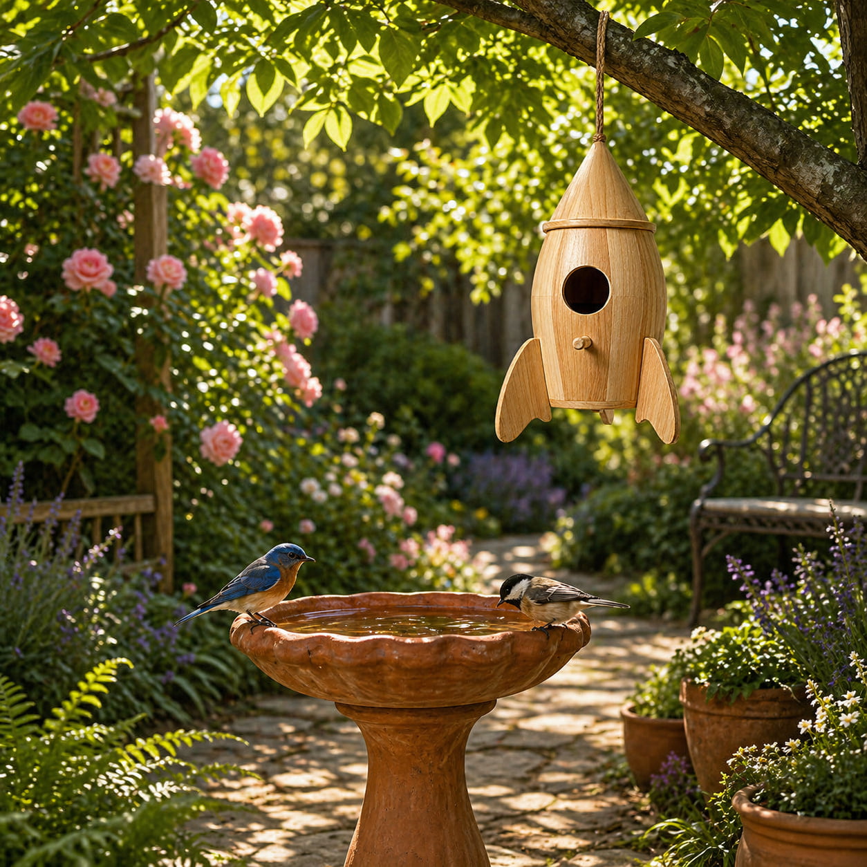 🚀Rocket-Shaped Wooden Hanging Birdhouse