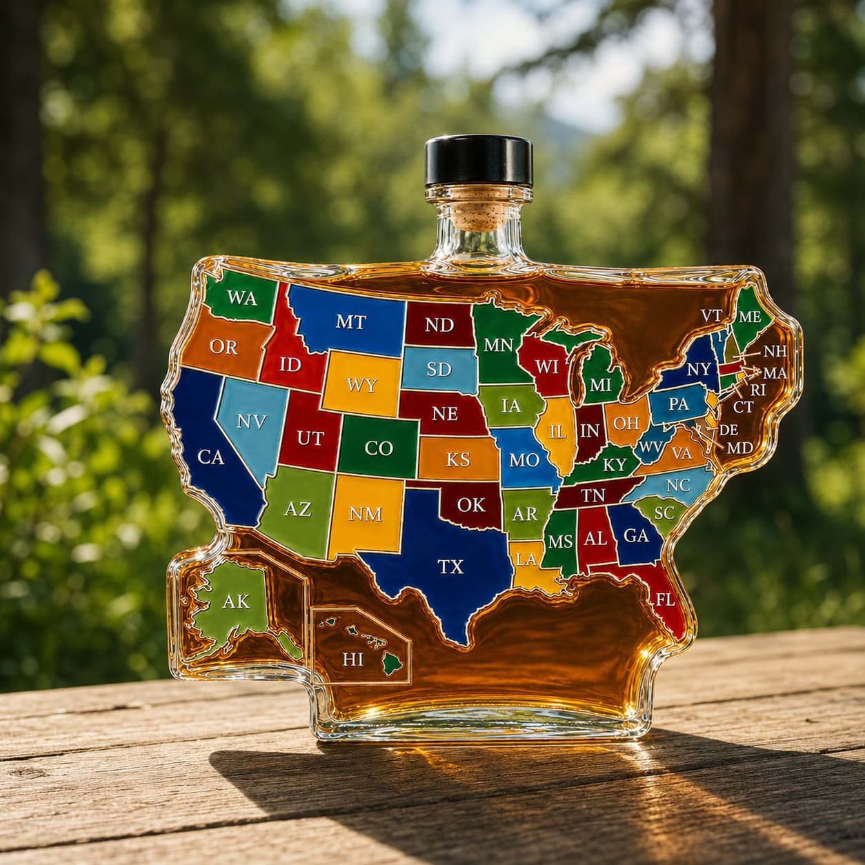 USA Map Whiskey Bottle – 50 States Patriotic Decanter | Unique Gift & Bar Decor