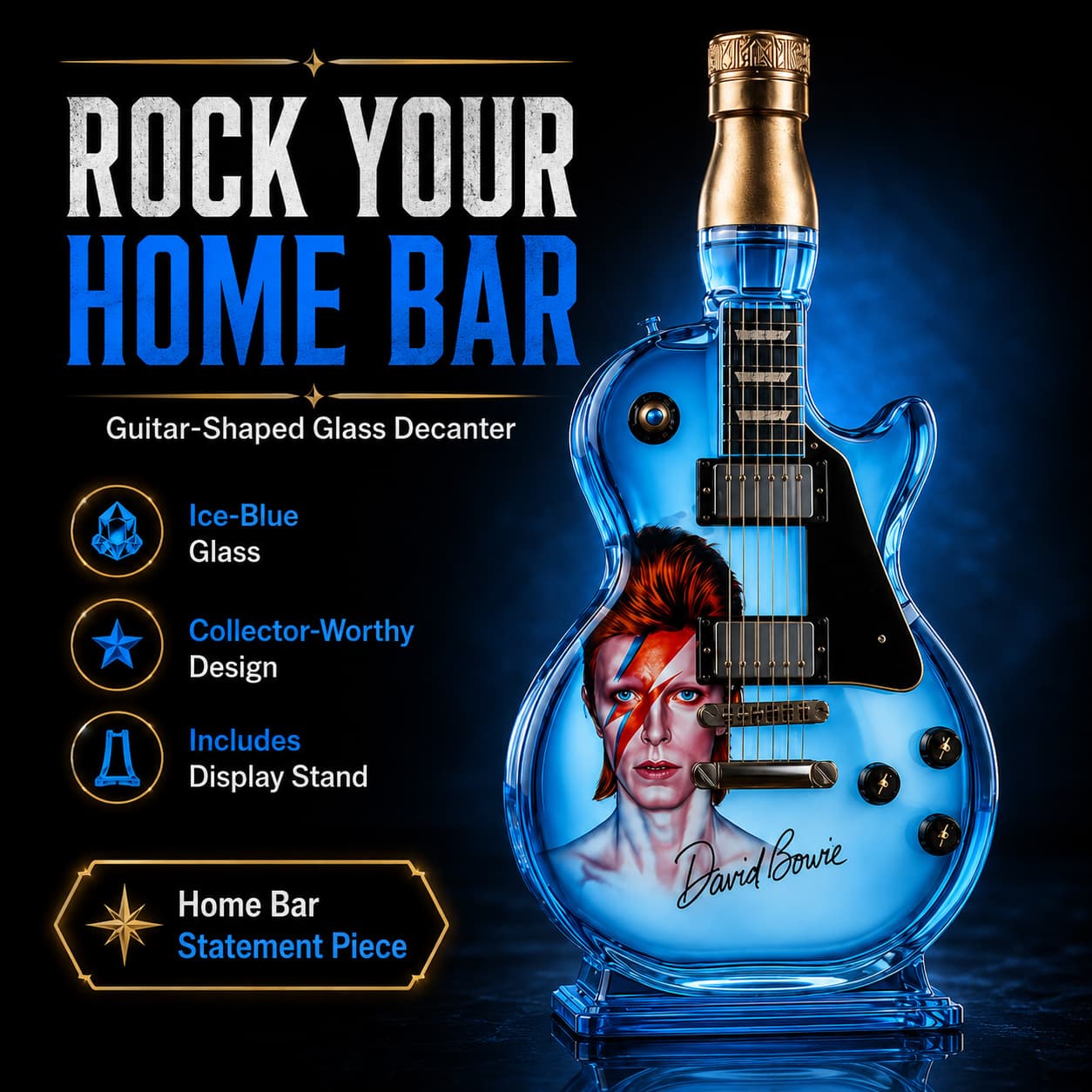 🎸Electric Guitar-Shaped Glass Decanter – Ice-Blue Borosilicate Crystal Art Bottle with Stand