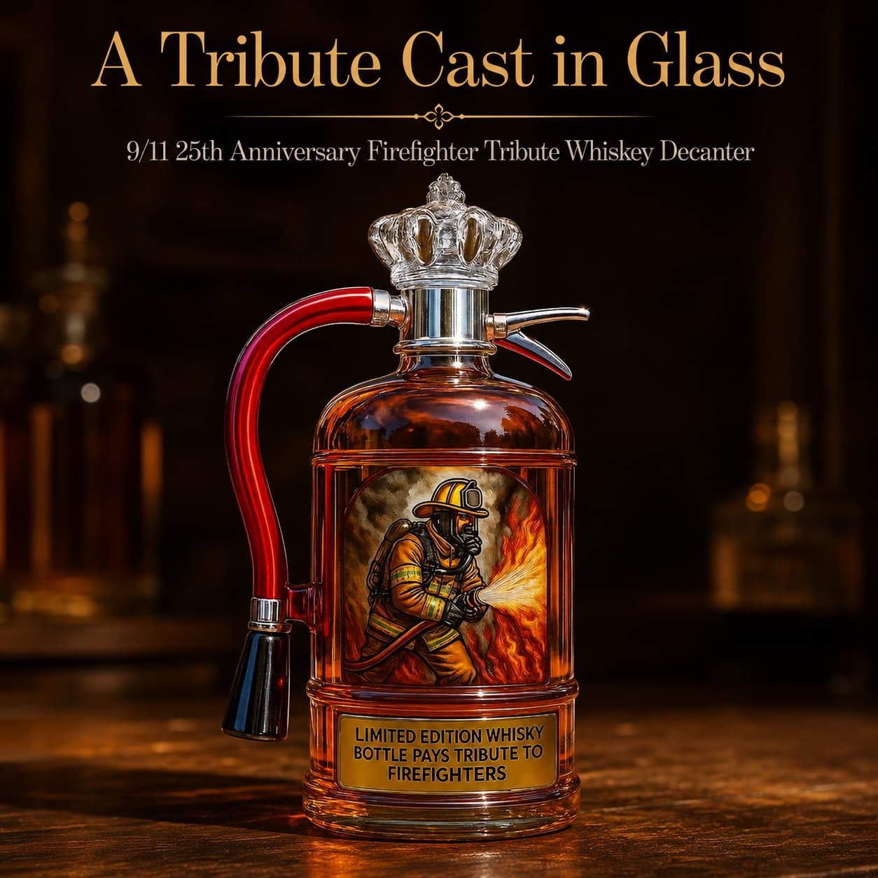 9/11 25th Anniversary Commemorative Firefighter Tribute Whiskey Decanter