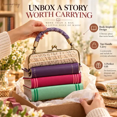 📚 Book Stack Handbag – Vintage-Inspired Book-Shaped Top Handle Purse