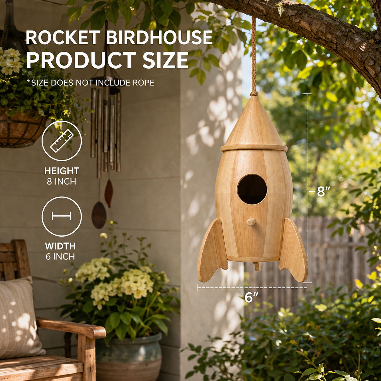 🚀Rocket-Shaped Wooden Hanging Birdhouse