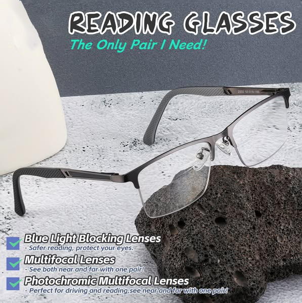 MEN'S RETRO HALF-FRAME ANTI-BLUE LIGHT READING GLASSES