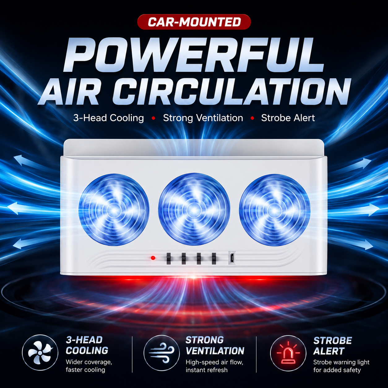 Multi‑Function Car Exhaust Fan with Strobe Light