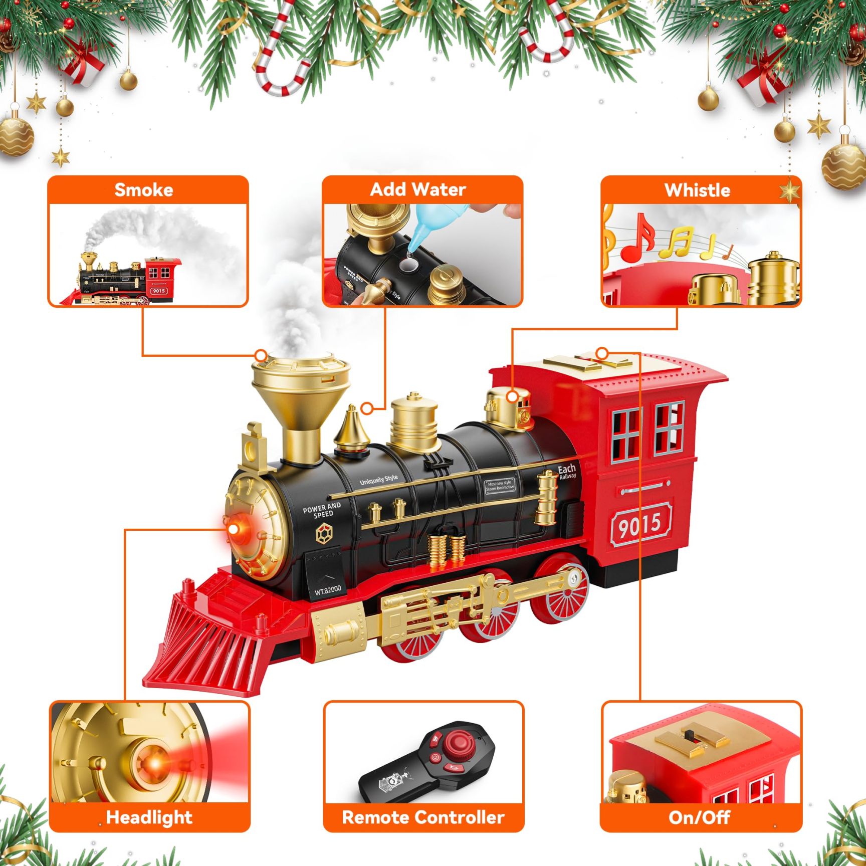 🚂Christmas Remote Control Train Set – Realistic Steam, Lights & Sounds