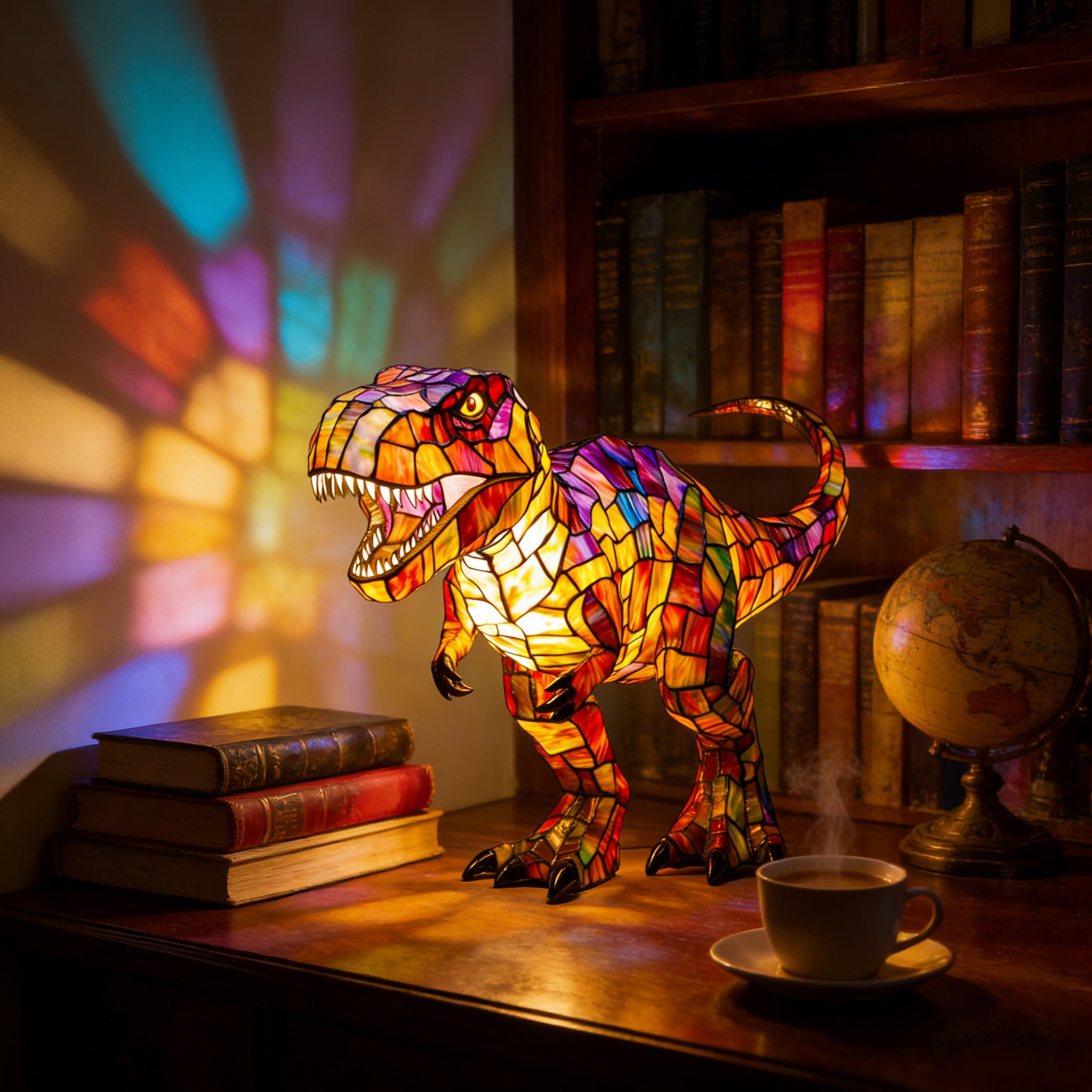 T-Rex Tiffany Style Stained Glass Table Lamp