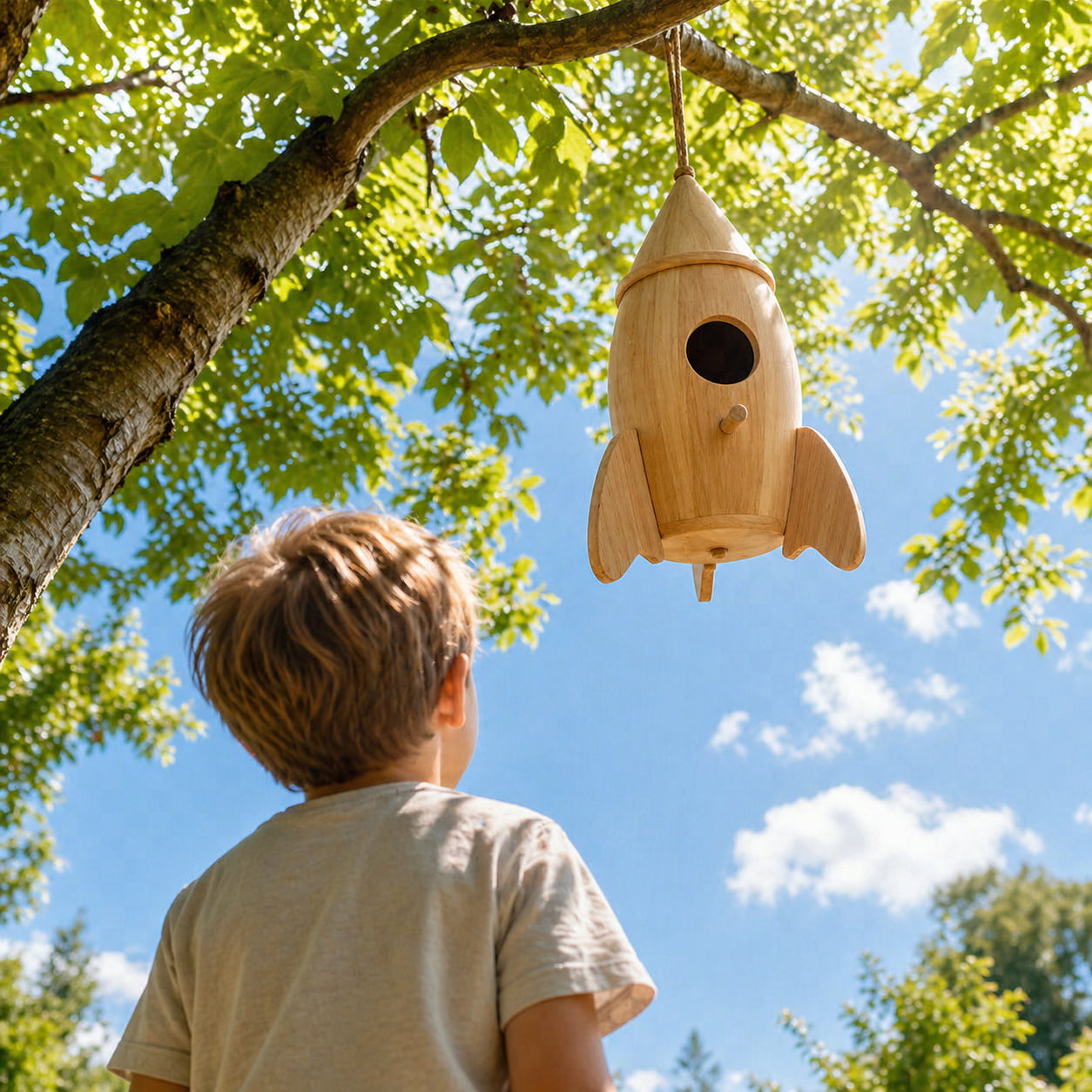 🚀Rocket-Shaped Wooden Hanging Birdhouse