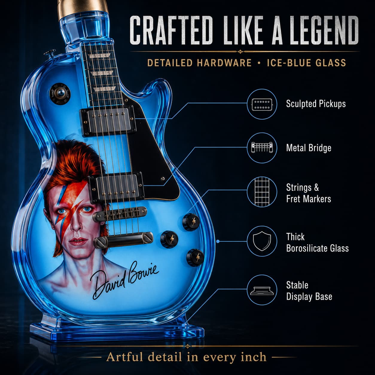 🎸Electric Guitar-Shaped Glass Decanter – Ice-Blue Borosilicate Crystal Art Bottle with Stand