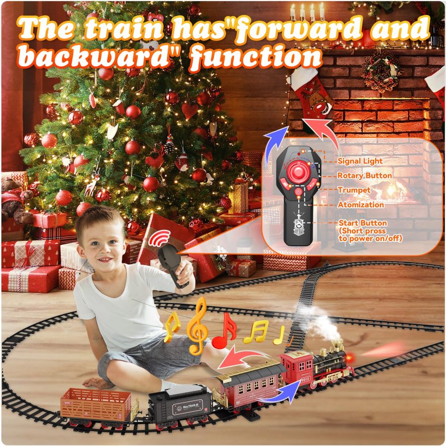 🚂Christmas Remote Control Train Set – Realistic Steam, Lights & Sounds