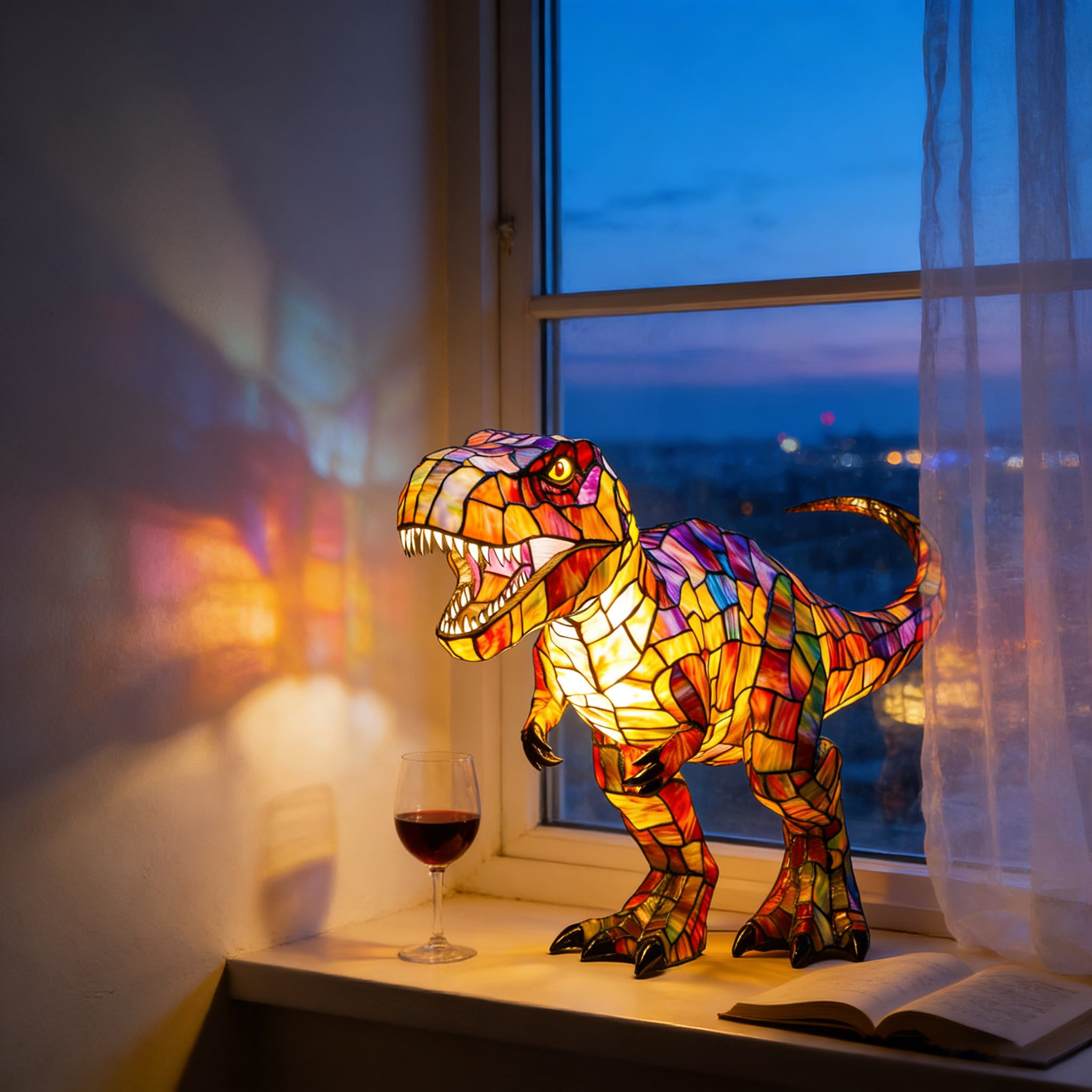 T-Rex Tiffany Style Stained Glass Table Lamp