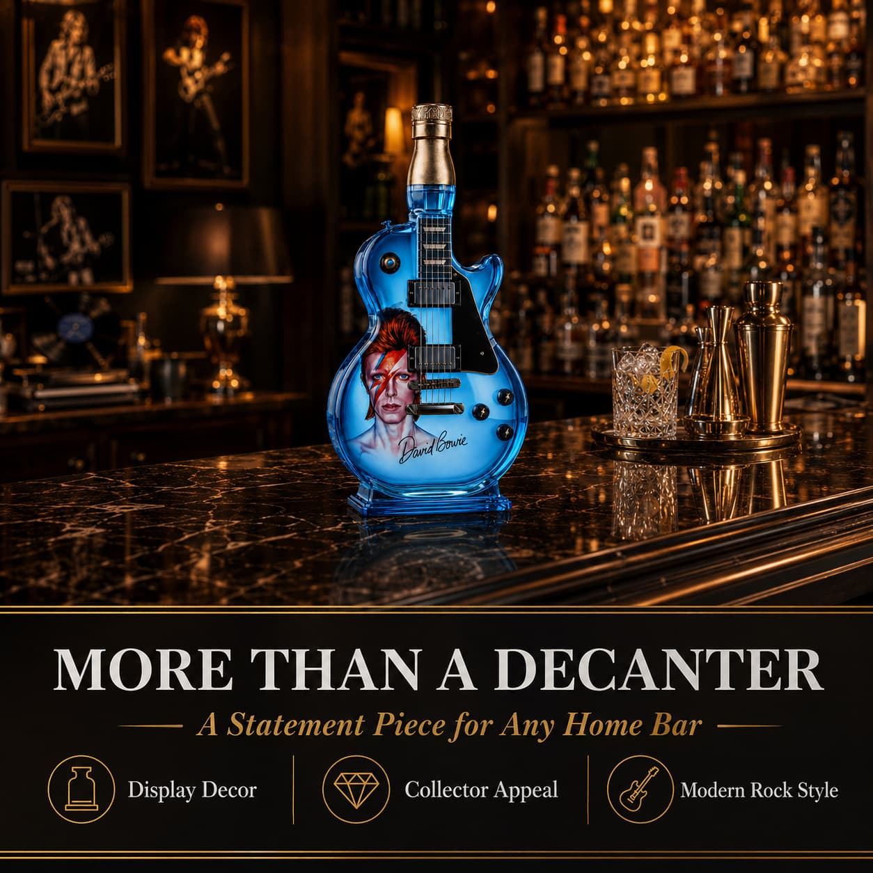 🎸Electric Guitar-Shaped Glass Decanter – Ice-Blue Borosilicate Crystal Art Bottle with Stand