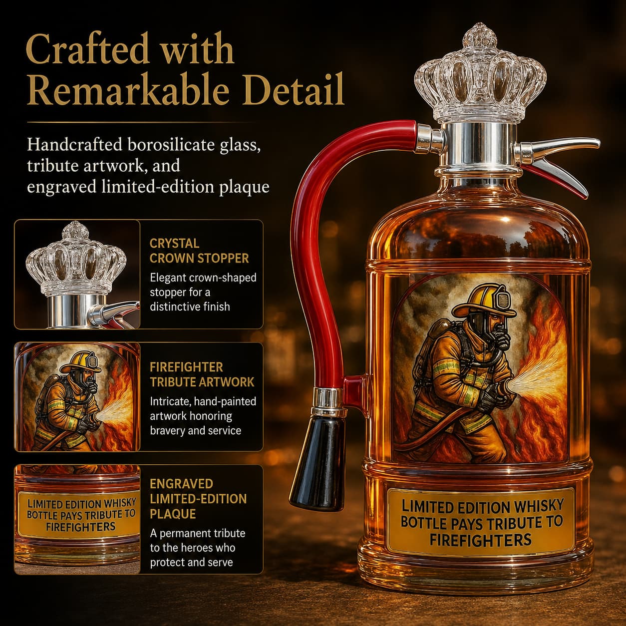 9/11 25th Anniversary Commemorative Firefighter Tribute Whiskey Decanter