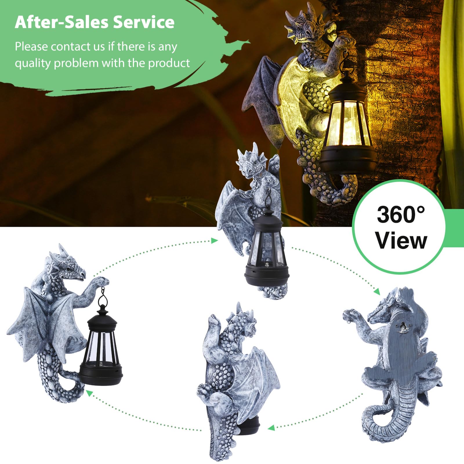Dragon Tree Hugger Solar Lantern Garden Statue