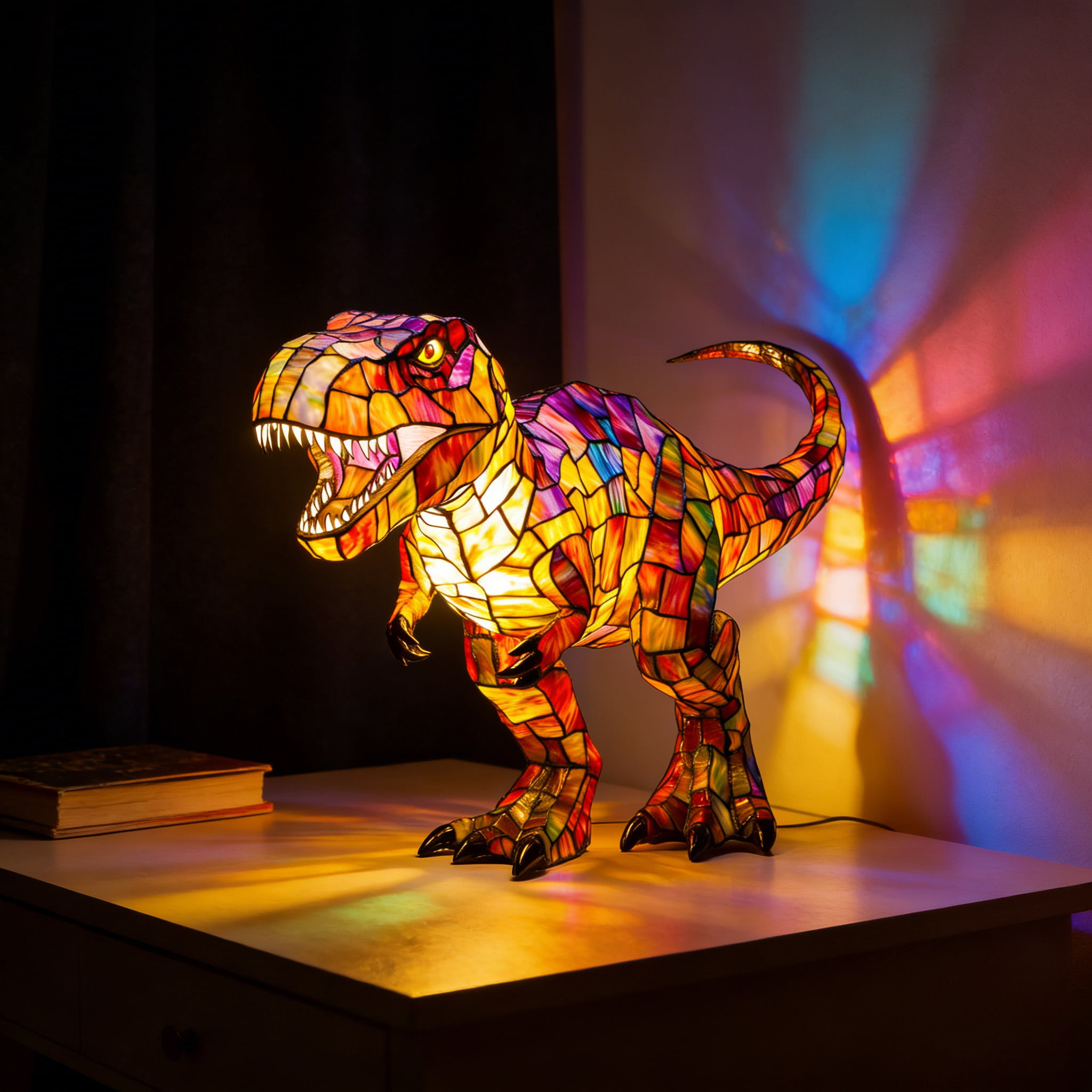 T-Rex Tiffany Style Stained Glass Table Lamp