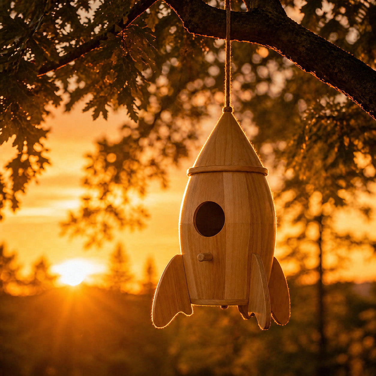 🚀Rocket-Shaped Wooden Hanging Birdhouse