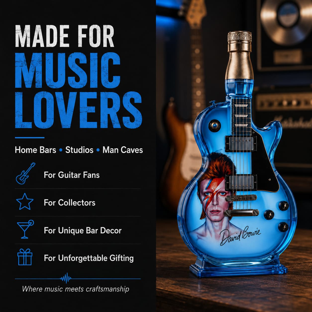 🎸Electric Guitar-Shaped Glass Decanter – Ice-Blue Borosilicate Crystal Art Bottle with Stand