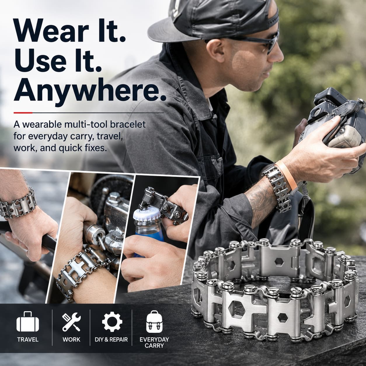 Multitool Bracelet 29-in-1 Stainless Steel EDC Tool