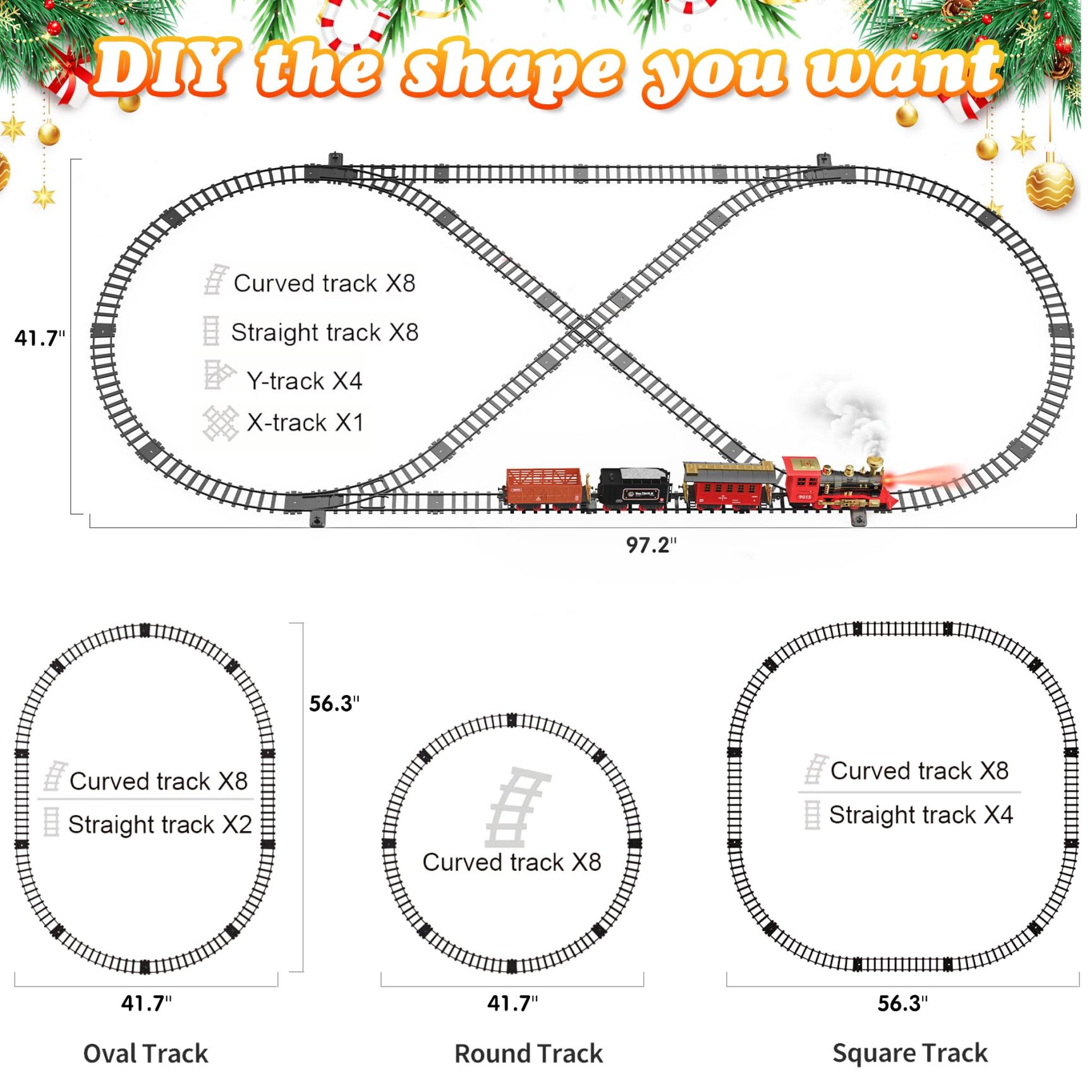 🚂Christmas Remote Control Train Set – Realistic Steam, Lights & Sounds