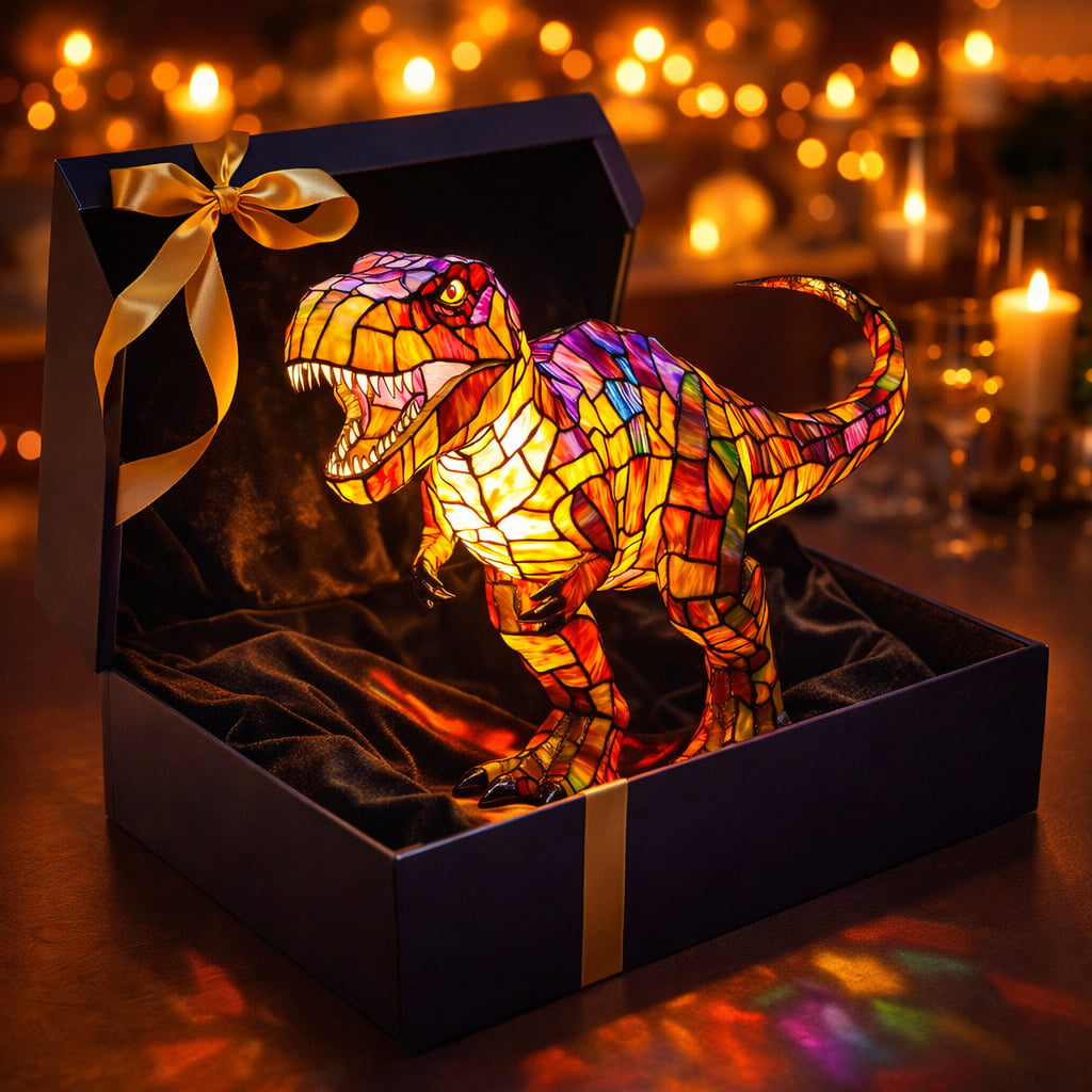 T-Rex Tiffany Style Stained Glass Table Lamp