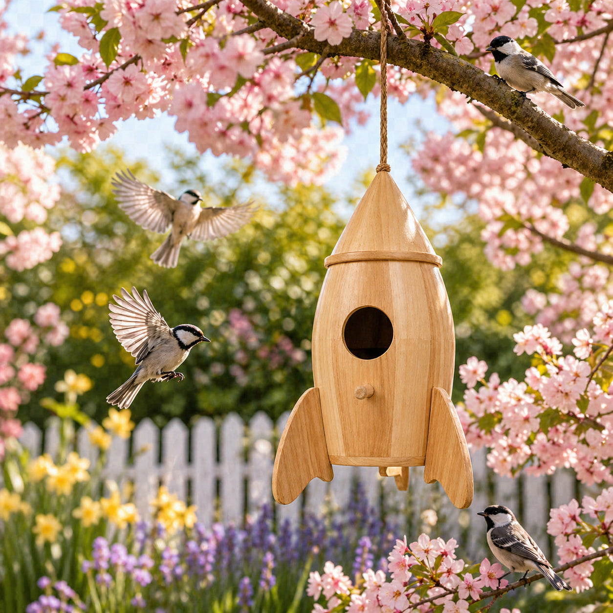 🚀Rocket-Shaped Wooden Hanging Birdhouse