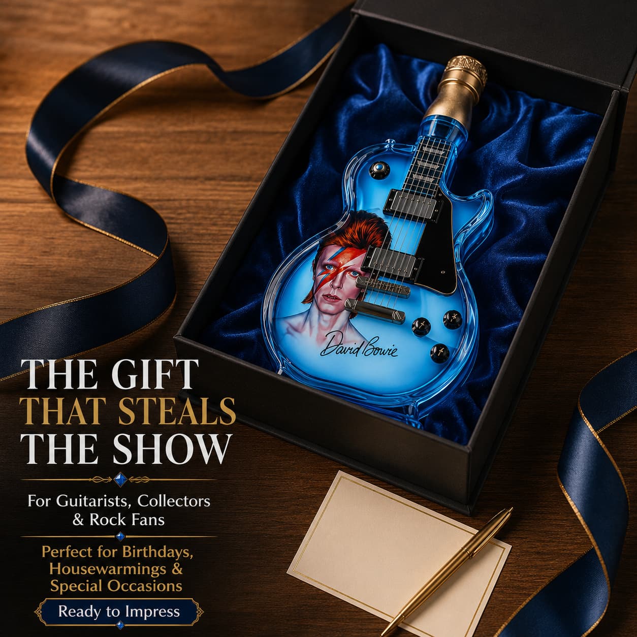 🎸Electric Guitar-Shaped Glass Decanter – Ice-Blue Borosilicate Crystal Art Bottle with Stand