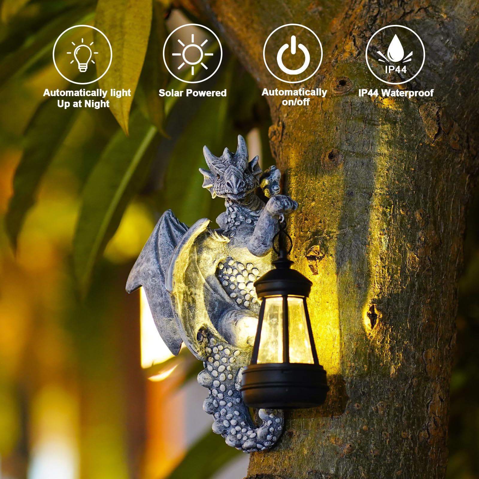 Dragon Tree Hugger Solar Lantern Garden Statue