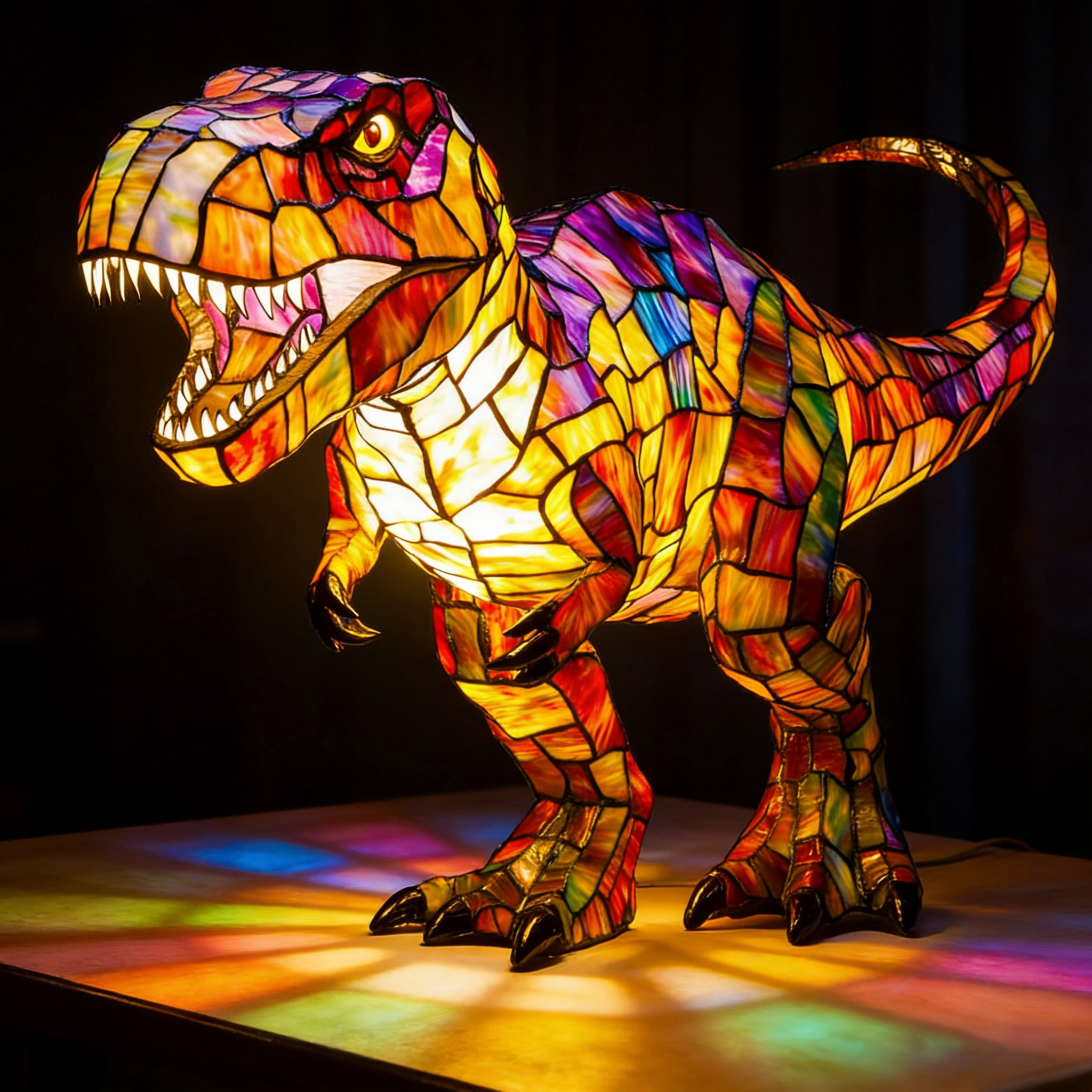 T-Rex Tiffany Style Stained Glass Table Lamp