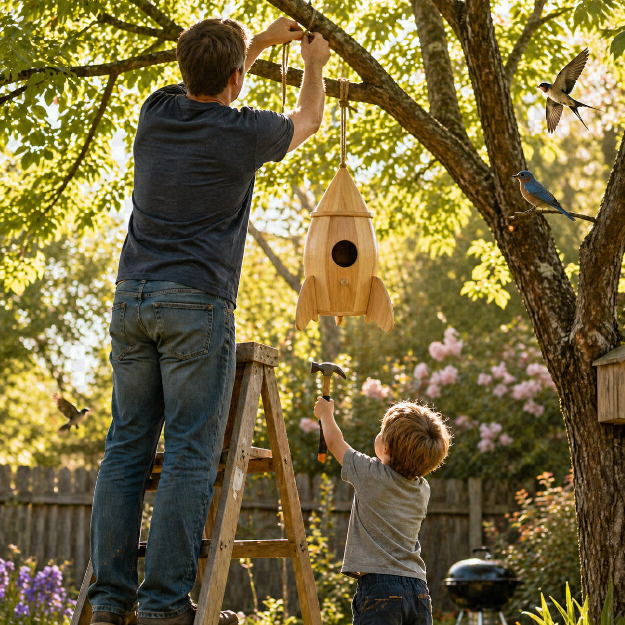 🚀Rocket-Shaped Wooden Hanging Birdhouse