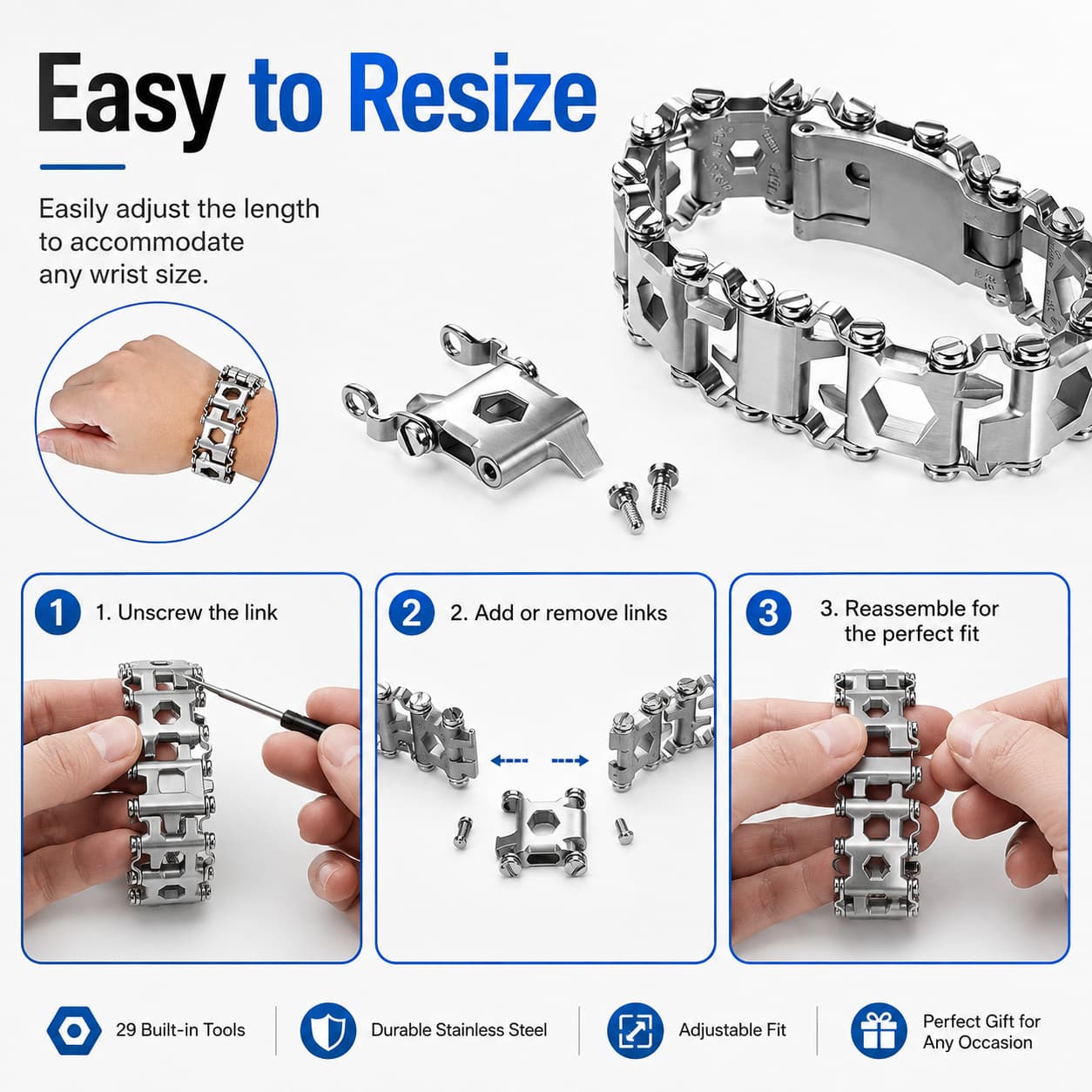 Multitool Bracelet 29-in-1 Stainless Steel EDC Tool