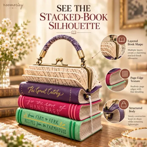 📚 Book Stack Handbag – Vintage-Inspired Book-Shaped Top Handle Purse