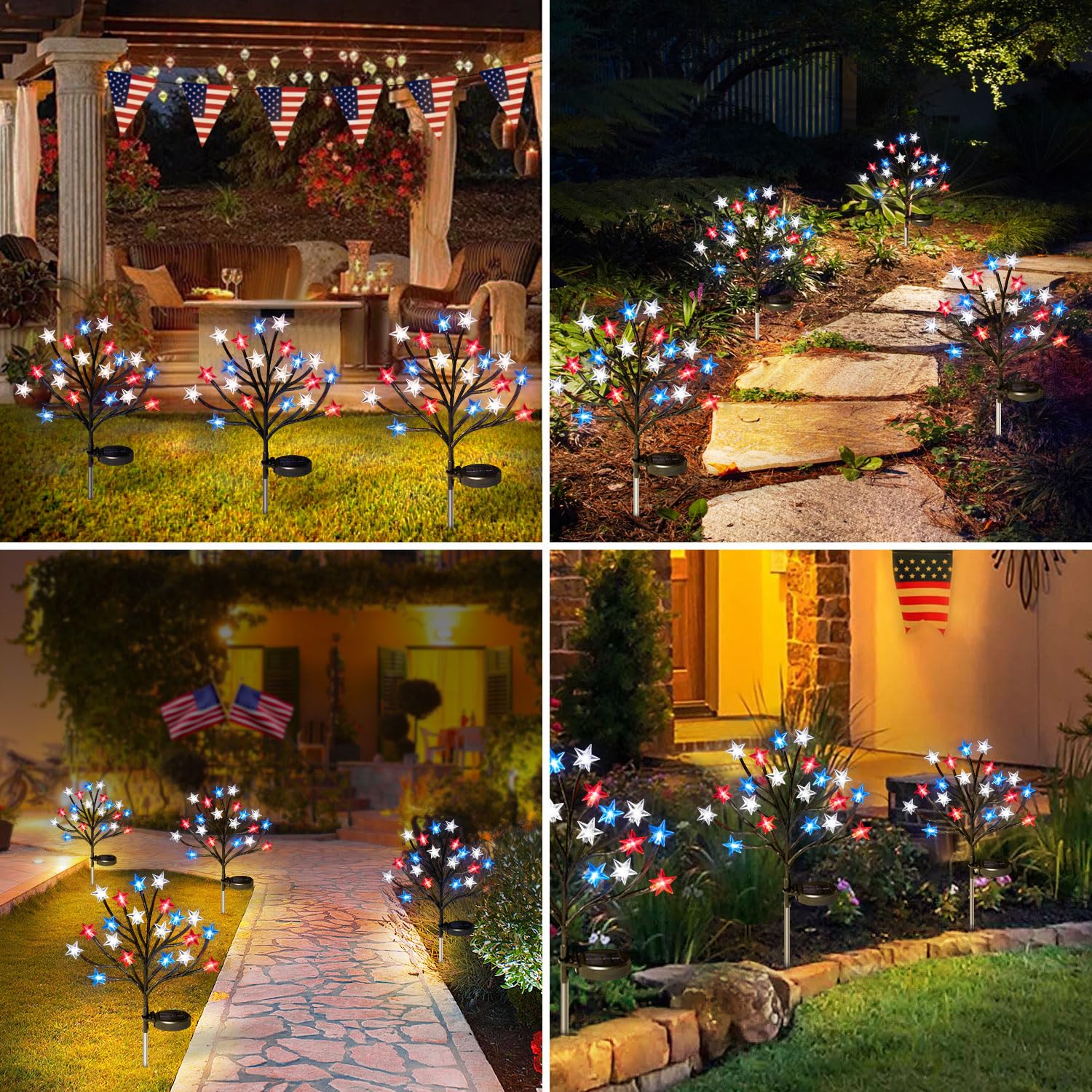 4th of July Solar Star Tree Lights Decorations Outdoor
