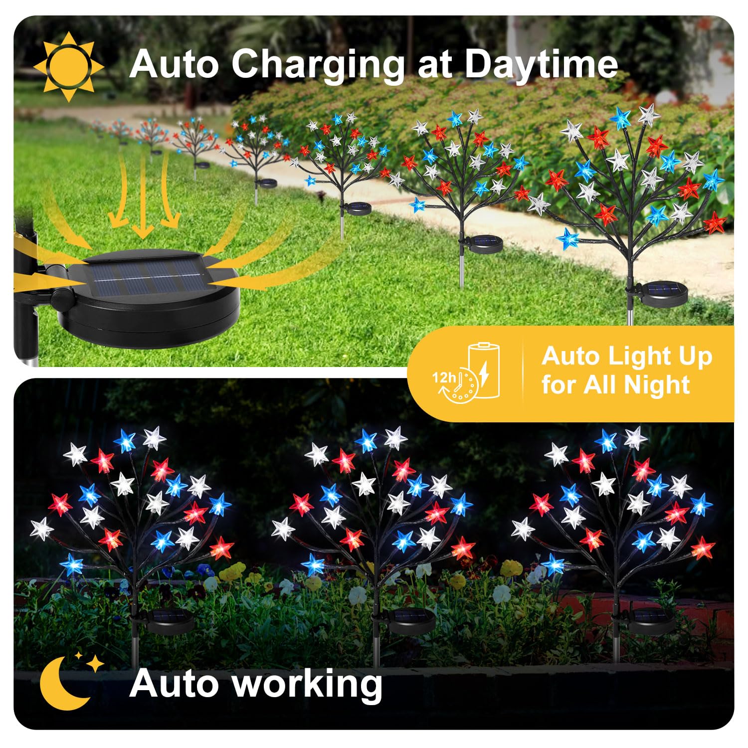 4th of July Solar Star Tree Lights Decorations Outdoor