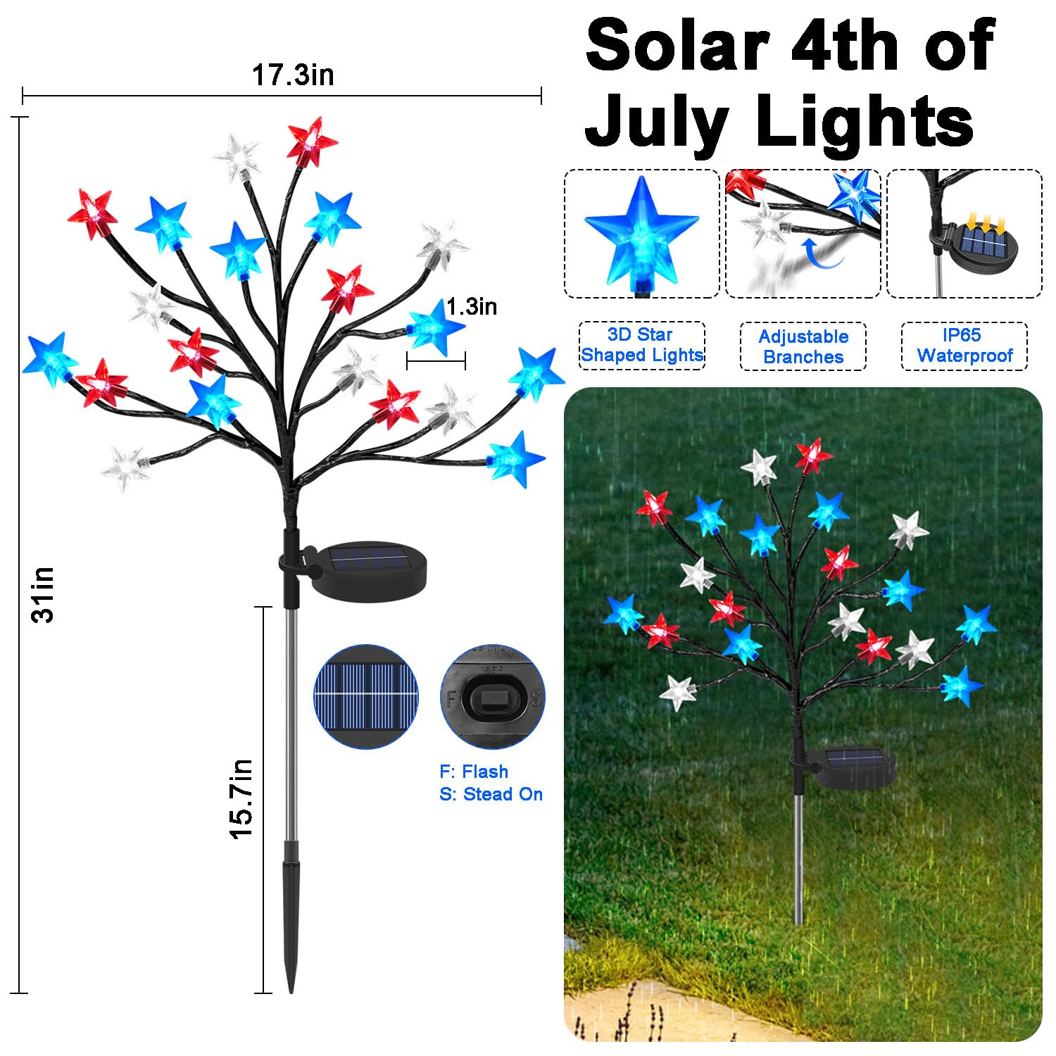 4th of July Solar Star Tree Lights Decorations Outdoor