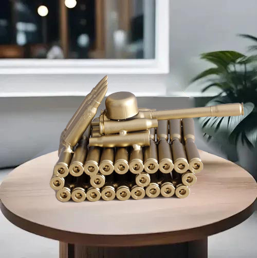 Bullet Shell Casing Shaped Army Tank Metal Sculpture Military Gifts