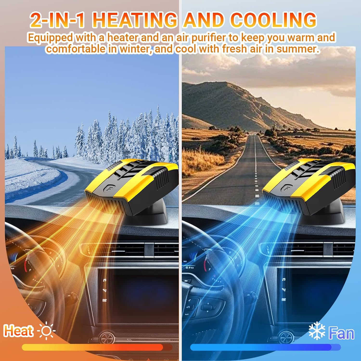 12V Portable Car Heater for 2 in 1 Heating & Cooling Defroster