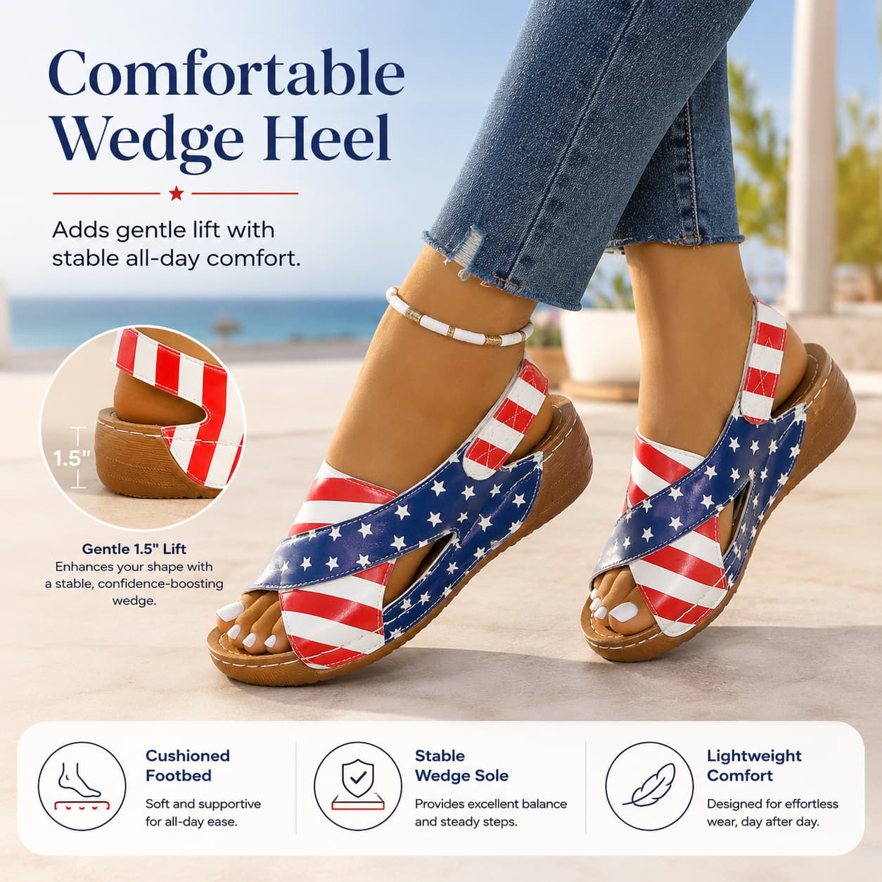 USA 250th Anniversary Patriotic Platform Women Sandals