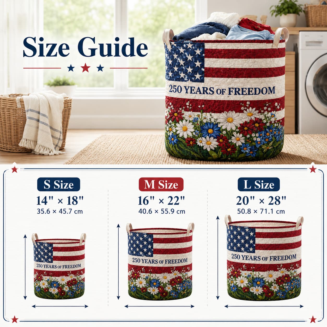 USA 250th Anniversary Quilted Laundry Basket