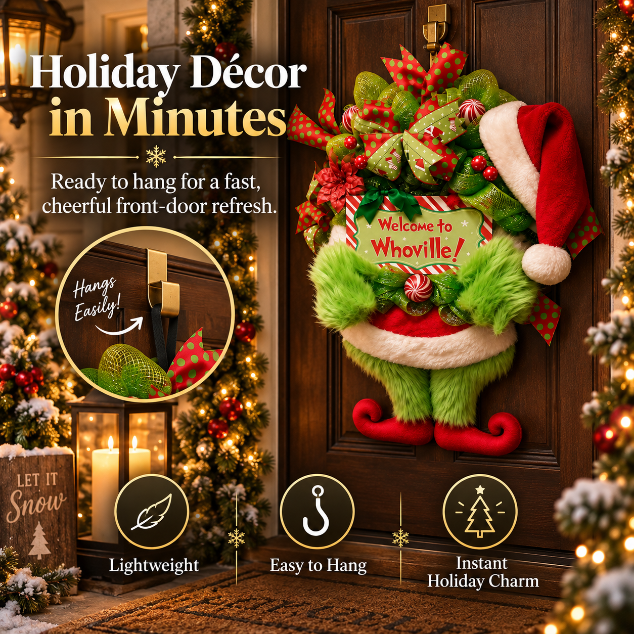 💚 Whoville Grinch Christmas Door Wreath