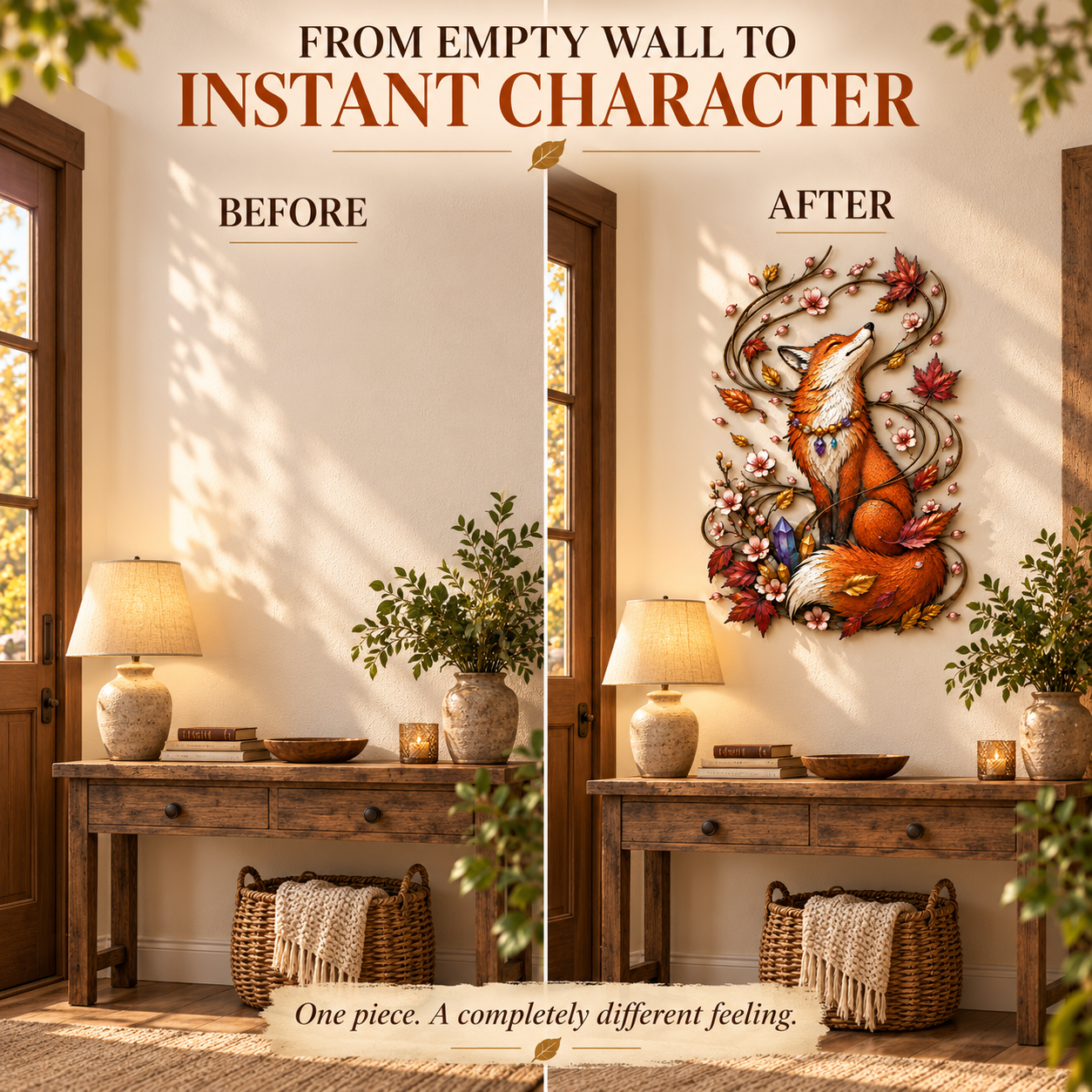 Enchanted Autumn Fox Metal Wall Decor