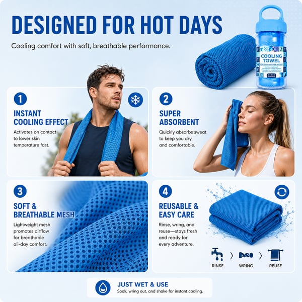 ❄️Cold Sweat Towel You Can Use Anywhere, Anytime! Reusable Soft Absorbent Cooling Portable