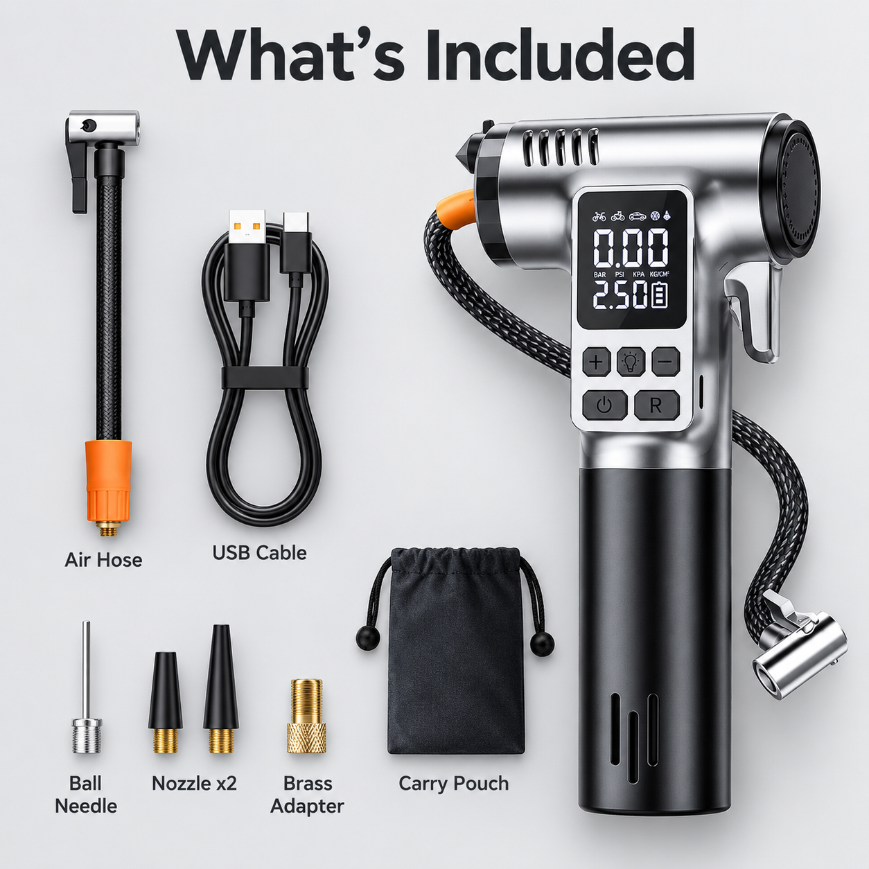 Wireless Tire Inflator With Emergency Escape Tools