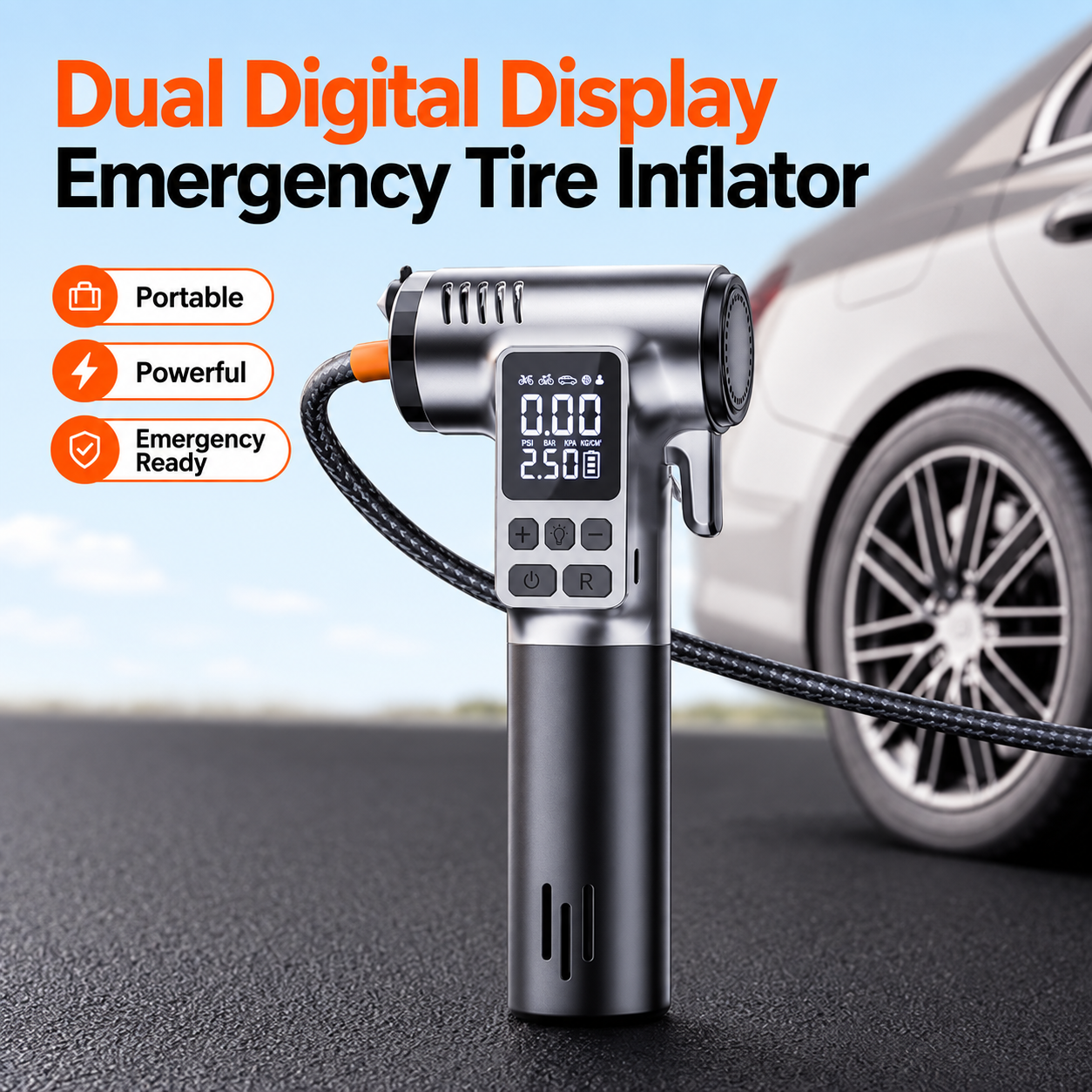 Wireless Tire Inflator With Emergency Escape Tools