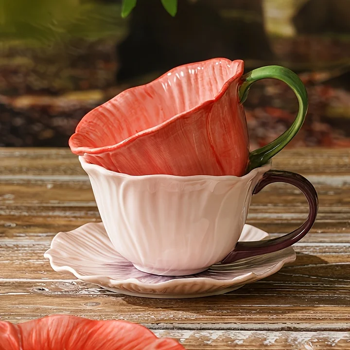 Ceramic Flower Coffee Mug and Saucer set