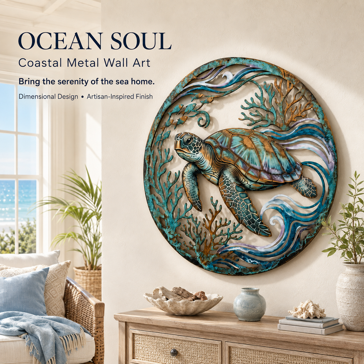 🌅 Golden Harbour Lighthouse Mural – Vintage Coastal-Style Metal Wall Decoration⚓