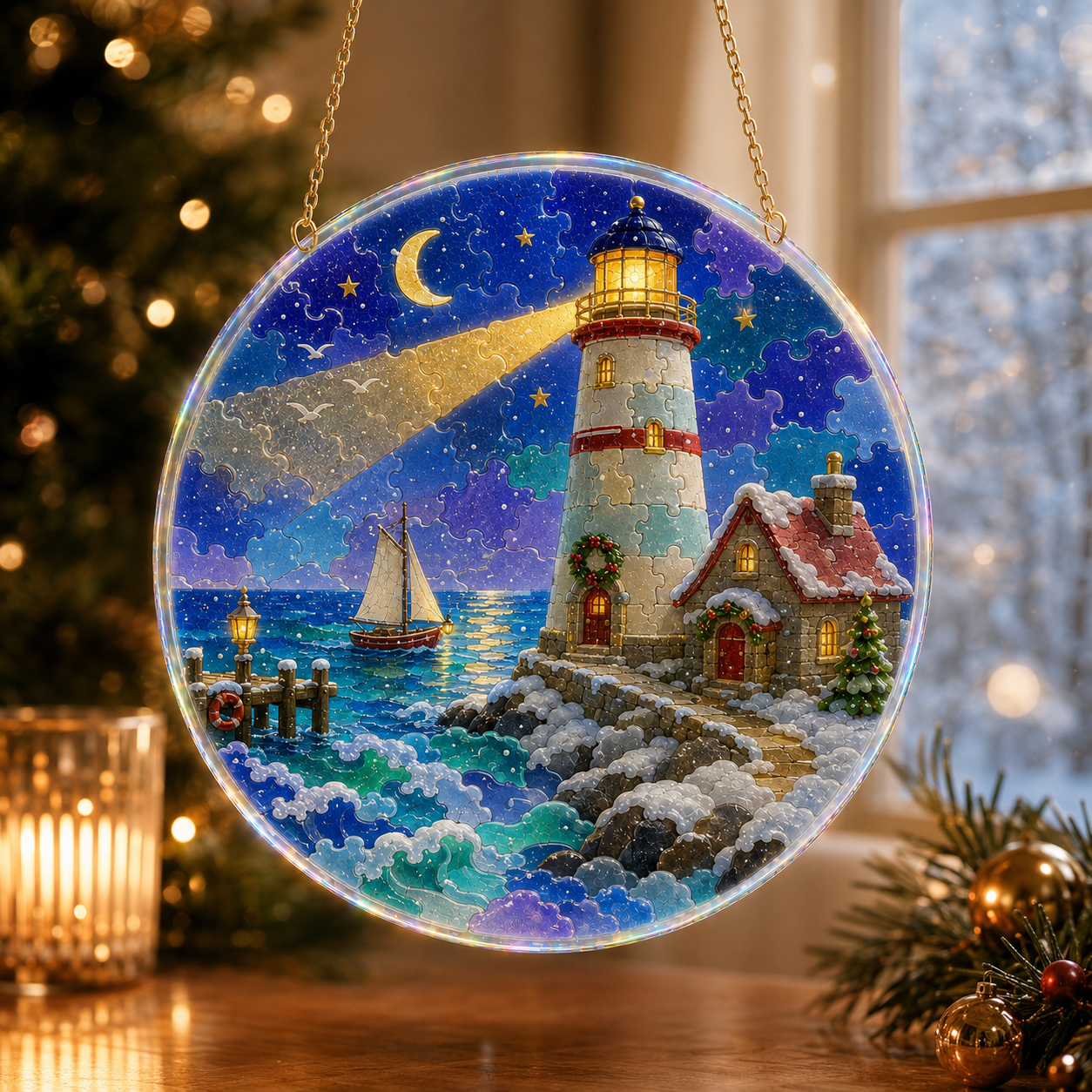Magical Christmas Sea Glass Sun Catcher Ornaments