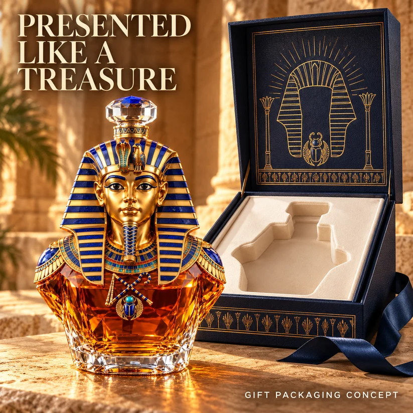 👑 Tutankhamun Pharaoh Whiskey Decanter – Ancient Egyptian Golden Mask Inspired Collectible Bottle