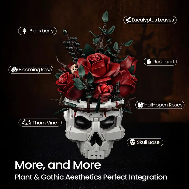 🔥Last Day 49% OFF💀🌹Gothic Skull Rose Building Set for Adults