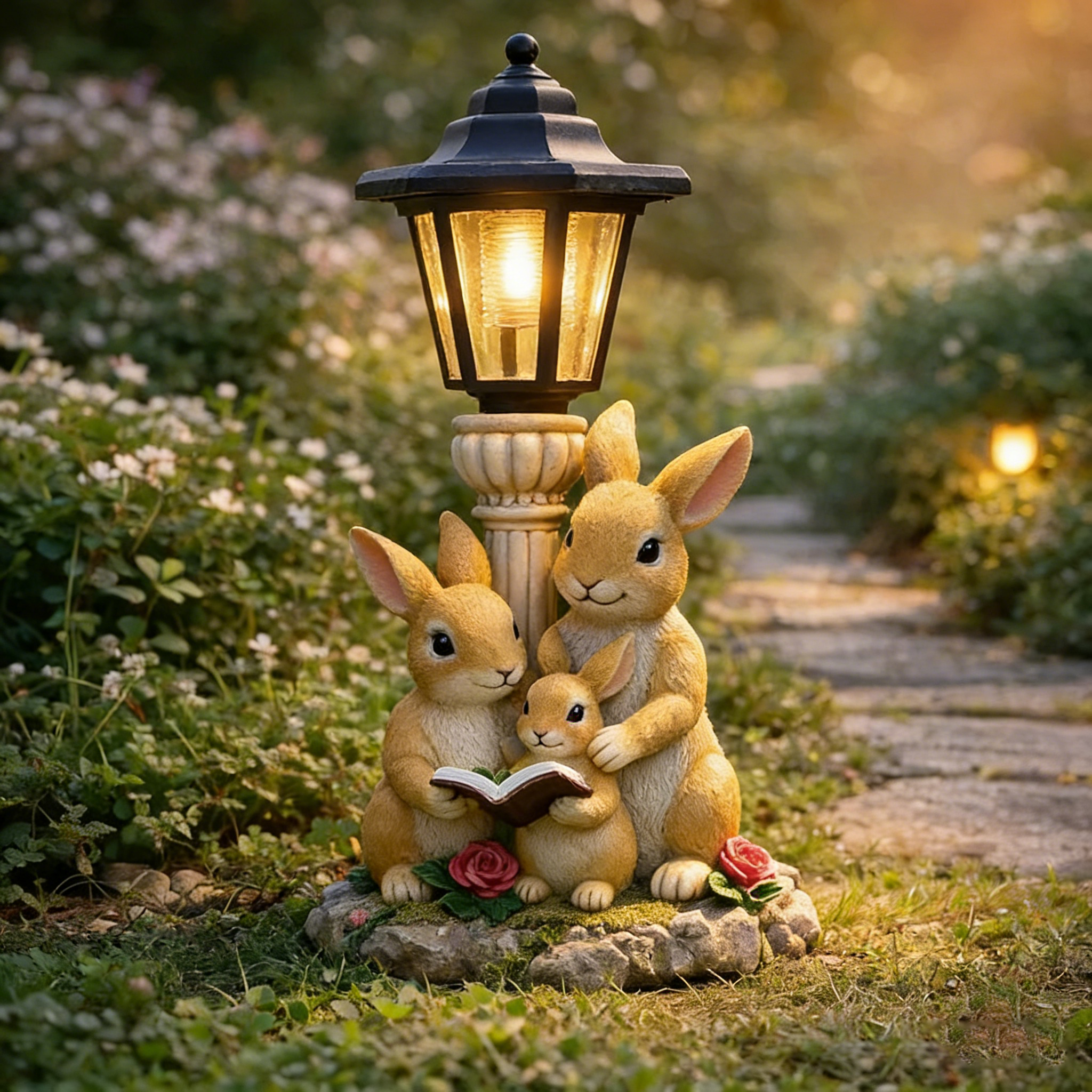 Solar Garden Light Resin Statue – Whimsical Outdoor Decor with Warm Glow