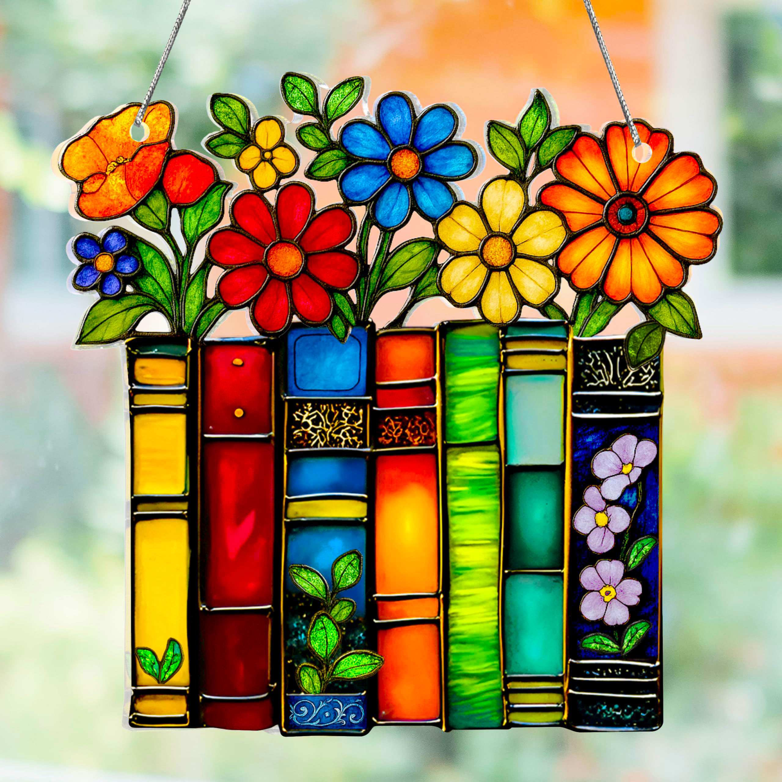 10inch Book Ornament Stained Plexiglas Window Hanging